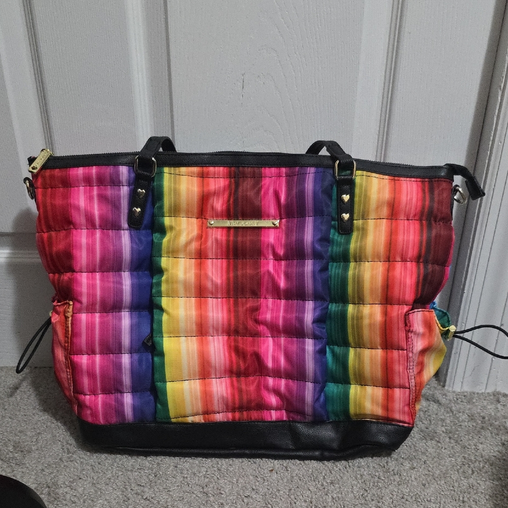 Betsey Johnson Quilted Rainbow Shoulder Crossbody Duffle Travel Bag